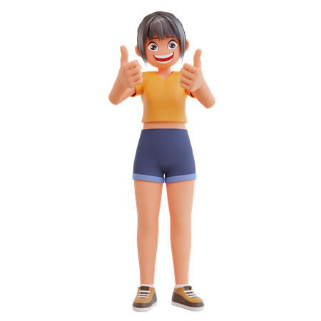 Sexy girl showing double thumbs up  3D Illustration