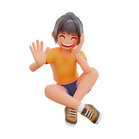 Girl Sit And Laughing 3D Illustration