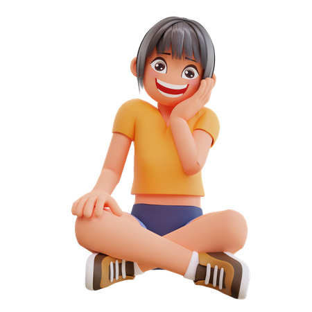 Sexy girl sitting and giving happy pose  3D Illustration