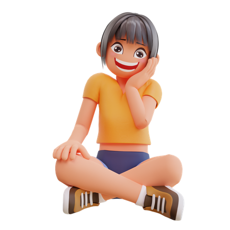 Sexy girl sitting and giving happy pose  3D Illustration