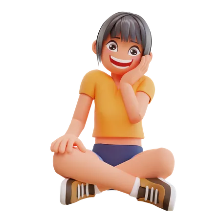 Sexy girl sitting and giving happy pose  3D Illustration