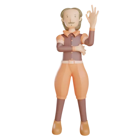 Shakespeare accept gesture  3D Illustration