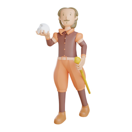 Shakespeare com caveira e bastão  3D Icon