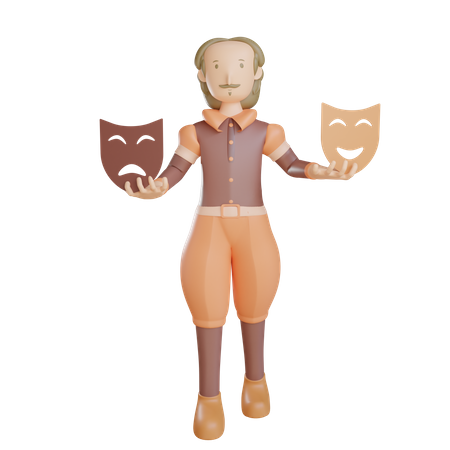 Shakespeare halten Maske  3D Illustration