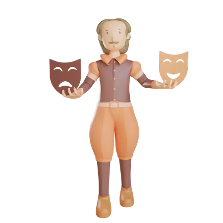 Shakespeare halten Maske  3D Illustration