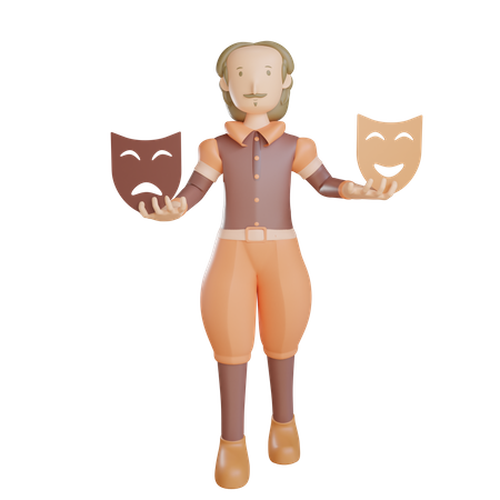 Shakespeare hold mask 3D Illustration