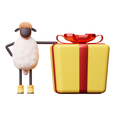 Sheep Holding  Gift 3D Illustration
