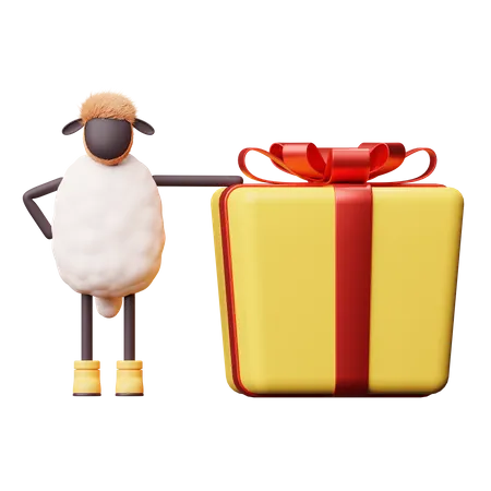 Sheep Holding  Gift  3D Illustration