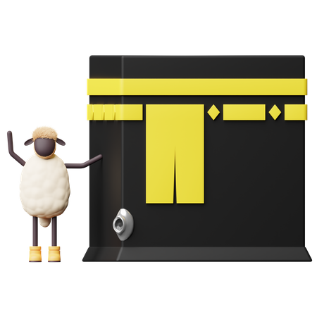 Sheep Standing near Kaaba 3D Illustration