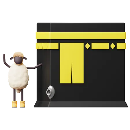 Sheep Standing near Kaaba  3D Illustration