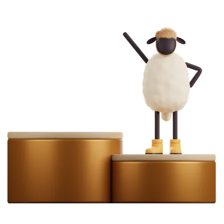 Sheep Standing on Podium  3D Illustration