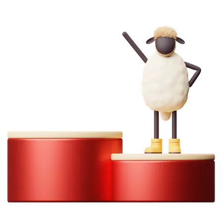 Sheep Standing on Podium  3D Illustration