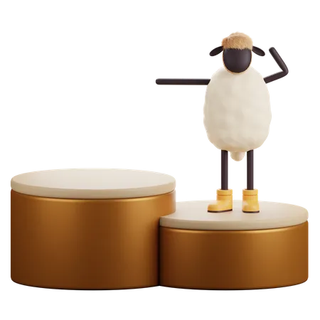 Sheep Standing on Podium 3D Illustration