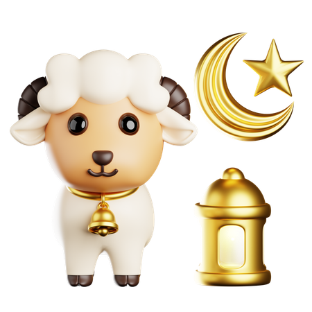 Sheep With Crescent Moon  3D Illustration