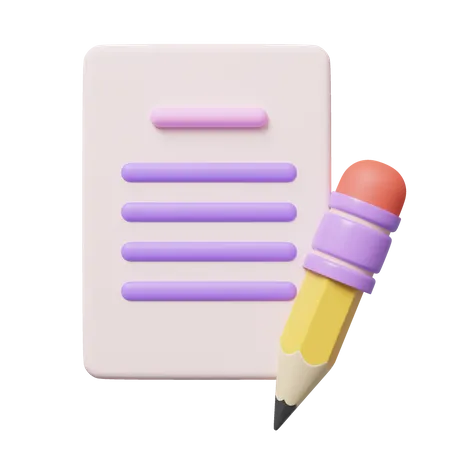 3 D Blank White Sheet And Pencil Floating On Transparent Copywriting Notepad Clipboard Writing On Document Note Taking Project Plan Concept Cartoon Icon Minimal Style 3 D Render Illustration 3D Icon