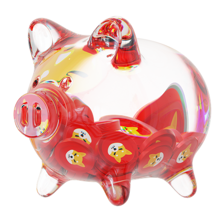 Shib Clear Glass Piggy Bank With Decreasing Piles Of Crypto Coins  3D Icon