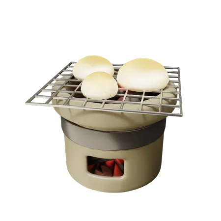 Rice Cakes With Traditional Way Of Baking Shichirin Grill 3D Icon
