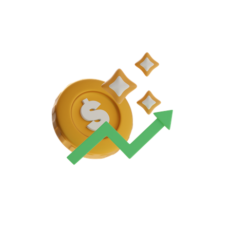 Shining Coin With Green Arrow Up  3D Icon