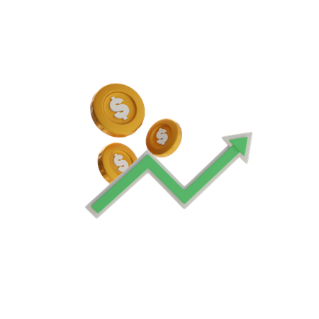 Shining Coin With Green Arrow Up  3D Icon