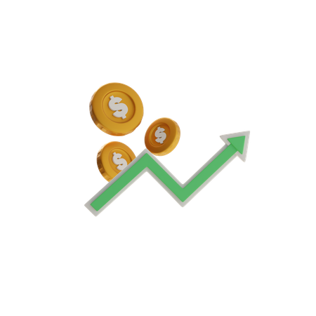 Shining Coin With Green Arrow Up  3D Icon