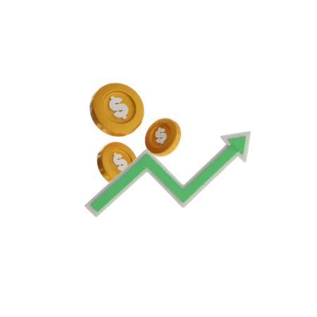 Shining Coin With Green Arrow Up  3D Icon