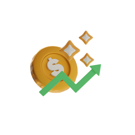 Shining Coin With Green Arrow Up  3D Icon