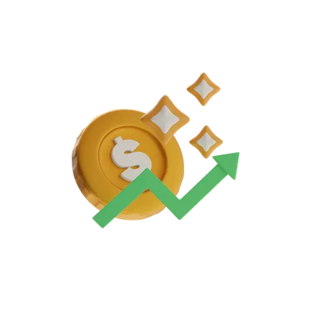 Shining Coin With Green Arrow Up  3D Icon