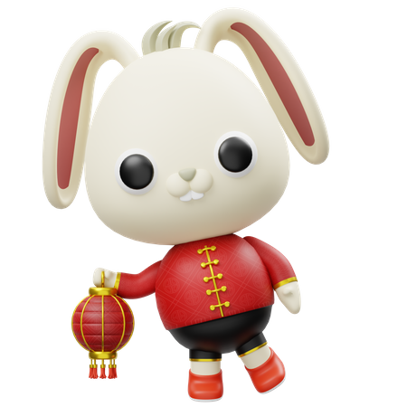 Shio Rabbit Holding Lantern  3D Icon