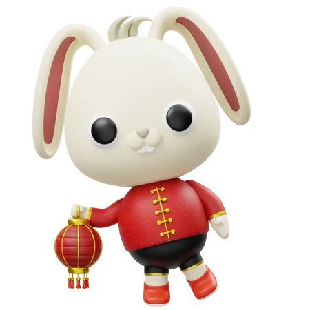 Shio Rabbit Holding Lantern  3D Icon