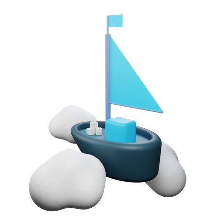 Ship flying through clouds  3D Illustration