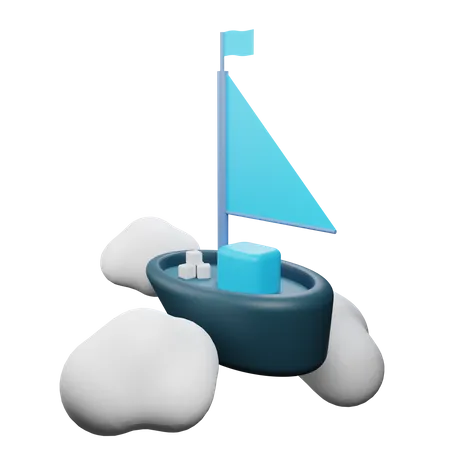 Ship flying through clouds  3D Illustration