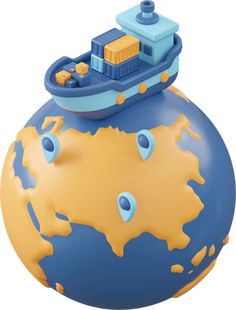 Shipment By Cargo Ship  3D Icon