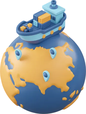 Shipment By Cargo Ship  3D Icon