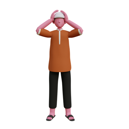 Shocked Muslim man  3D Icon