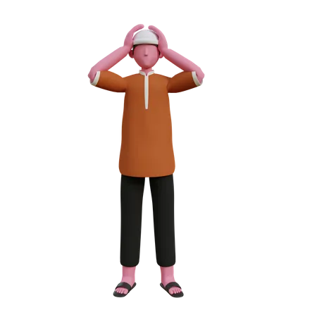 Shocked Muslim man  3D Illustration