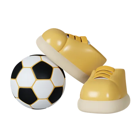 3 D Shoes And Football Fitness And Health Exercise Equipment Icon Isolated On Yellow Background 3 D Rendering Illustration Clipping Path 3D Icon