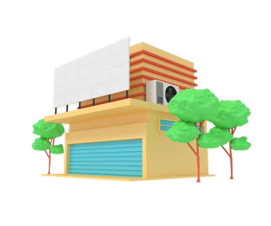 Shop building with advertising 3D Illustration