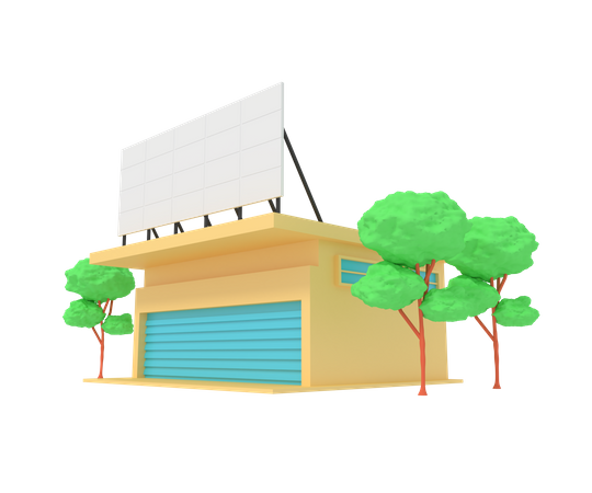 Shop building with advertising 3D Illustration