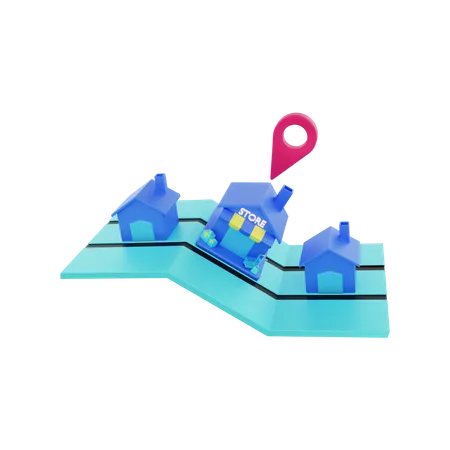 Shop Location Map  3D Illustration