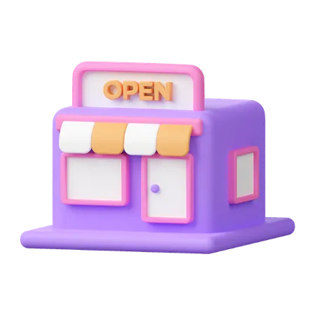 Open Shop 3 D Render Icon Design 3D Icon