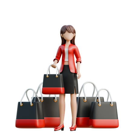 Shopaholic Girl Carrying Too Many Bags  3D Illustration