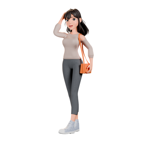 Shopaholic Girl Holding Purse While Giving Standing Pose  3D Illustration