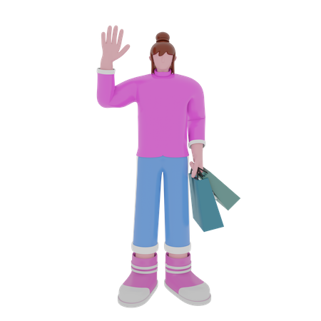 Shopaholic Woman Saying Hello 3D Illustration