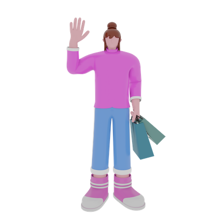 Shopaholic Woman Saying Hello  3D Illustration