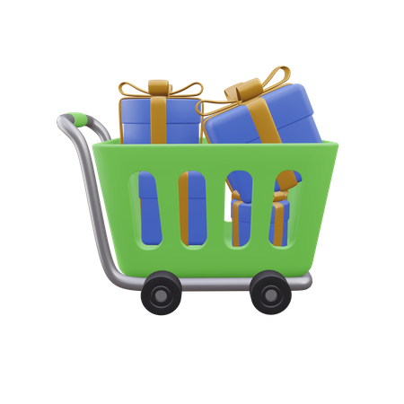 Shoping Cart And Giftbox  3D Icon