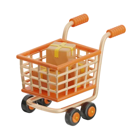 Shoping Cart With Box  3D Icon