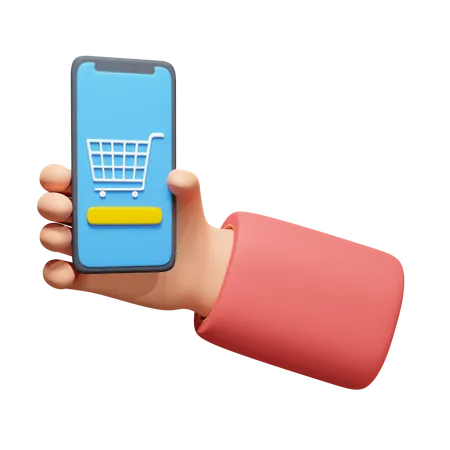 Hand Holding Phone With Shopping App Download This Item Now 3D Icon
