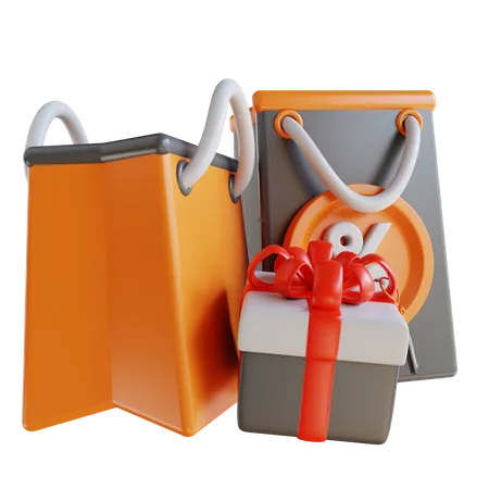 3 D Illustration Discount Paper Bags And Gift Boxes 3D Icon