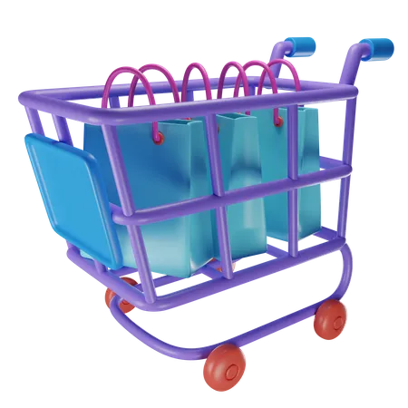 Cart Trolley And Shopping Bag 3 D 3D Icon
