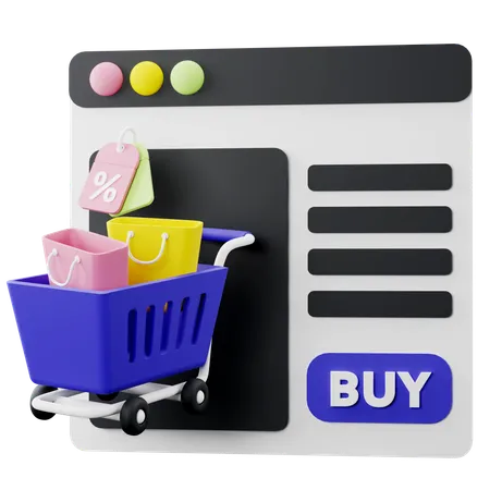 3 D Illustration Of Shopping Online With Shopping Cart Shopping Bag And Discount Tags 3D Icon
